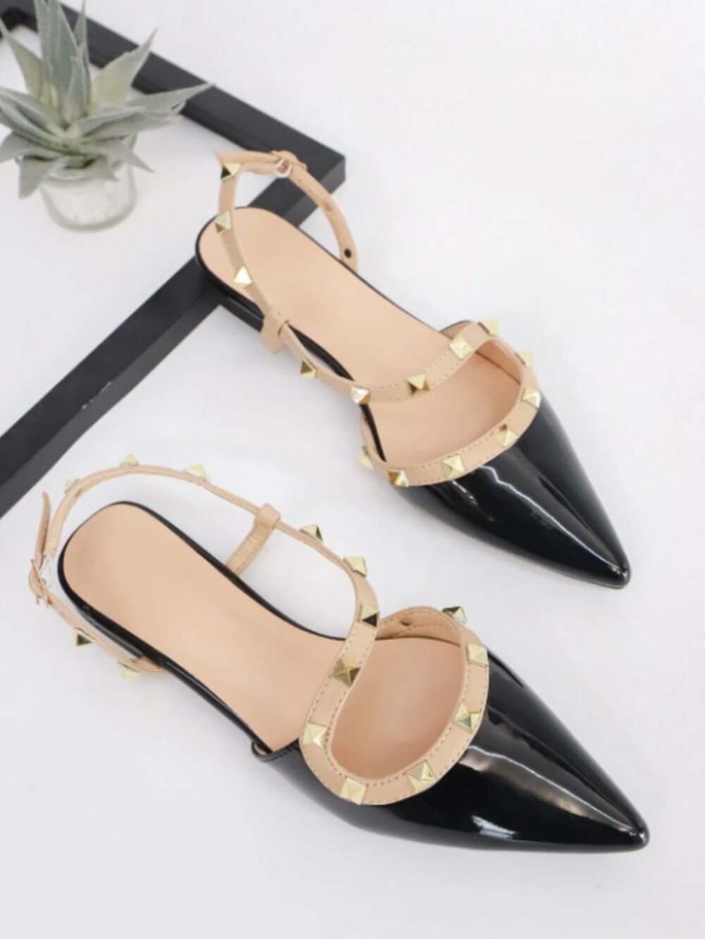 Black Patent Flat Sandels with Rivets